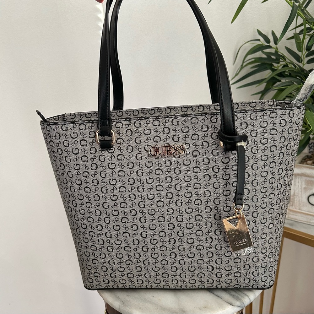 GUESS Gray Monogram Tote Bag, shoulder bag , handbag